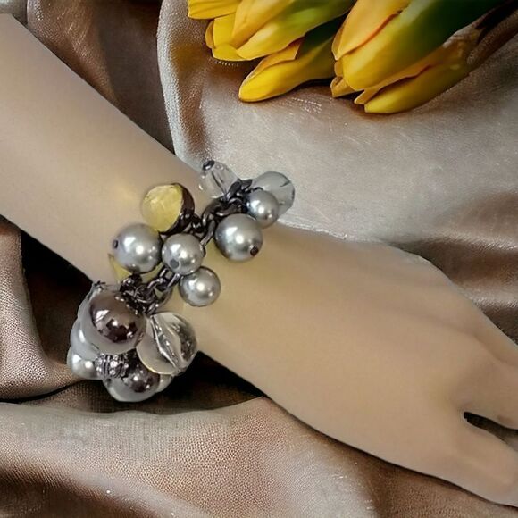 Y2K Grace Adele Bubble Beaded Bracelet Charms Glass Statement Gunmetal Statement - Picture 14 of 16